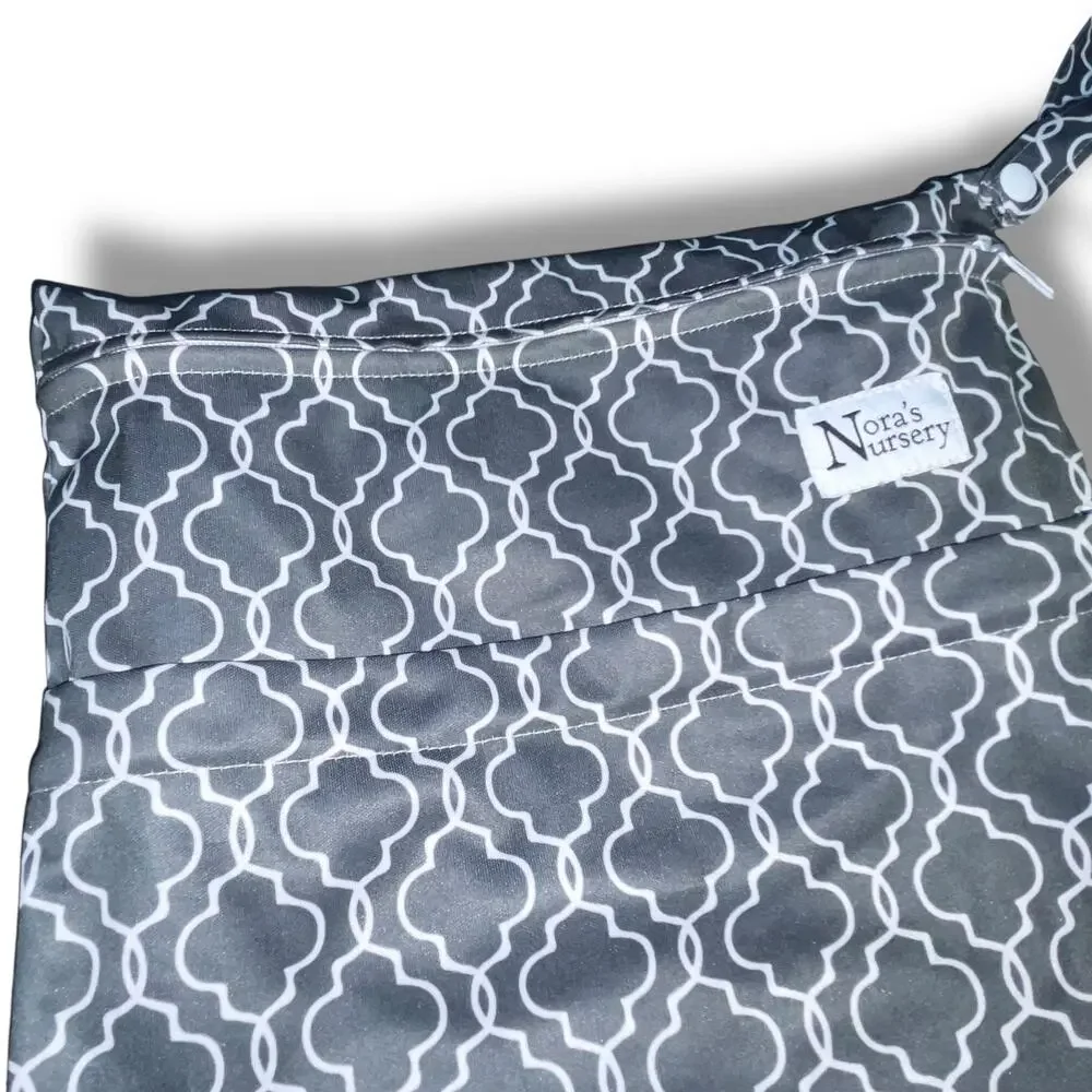 Noras Nursery Gray Wet Bag Diaper Laundry Double Zip Stroller Pouch 11x15 Gift